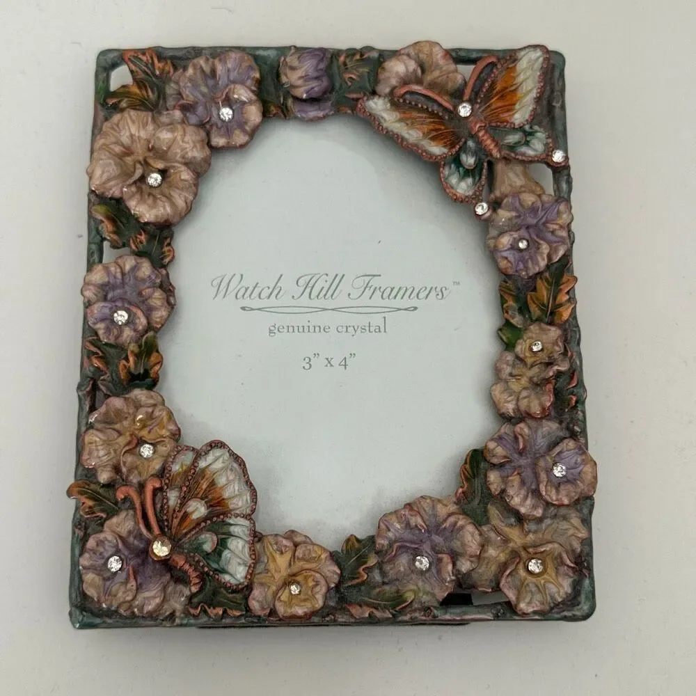 VTG Watch Hill Framers Enamel & Crystal Butterfly Ornate Picture Frame Fairy 4x6